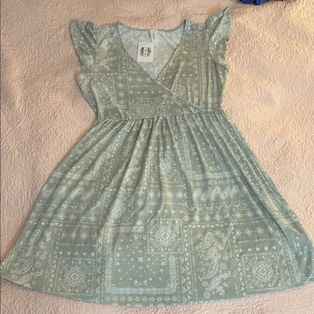Honeyme Green Patterned Casual Dress